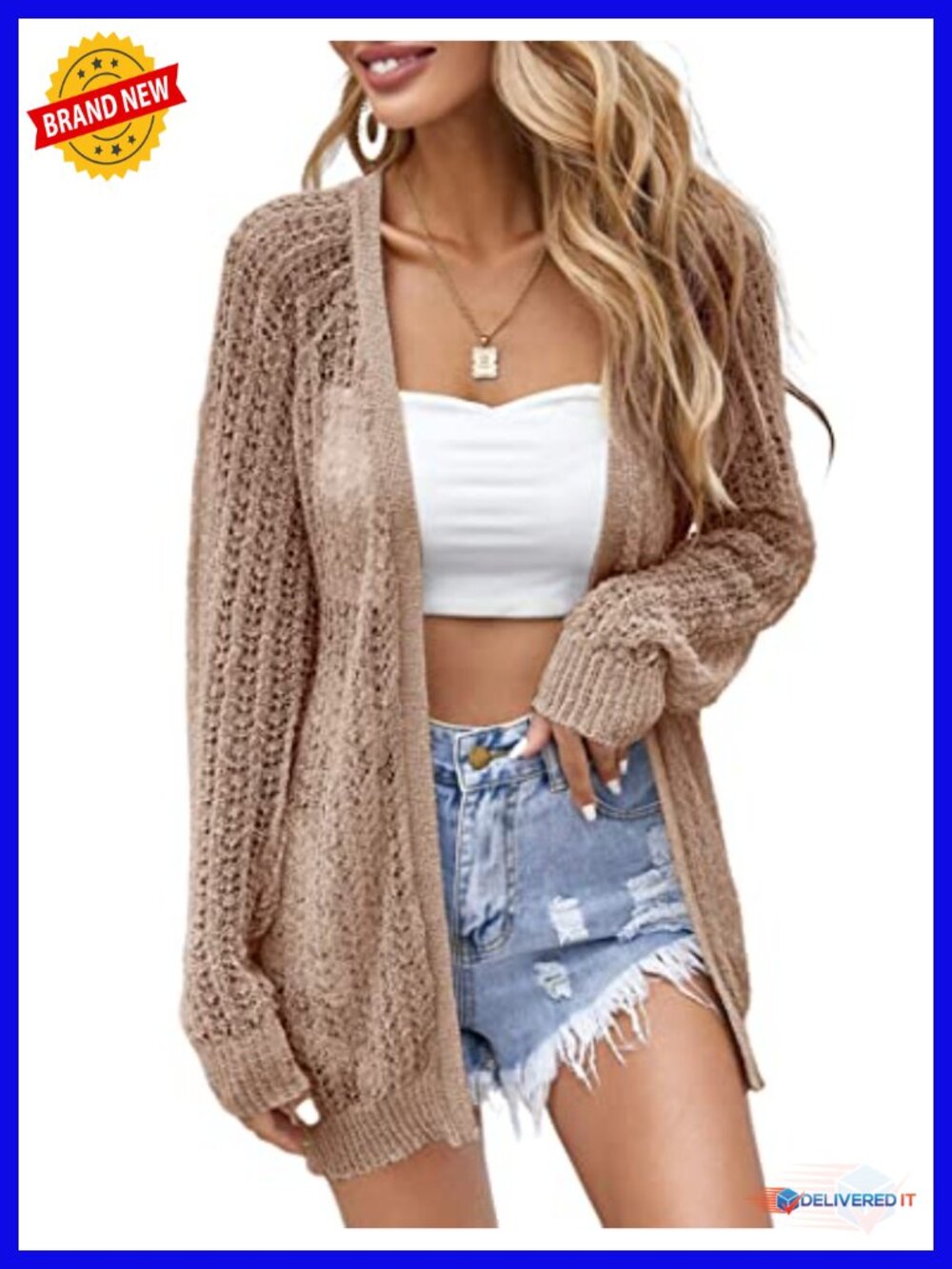 Women Crochet Lightweight Cardigan Cover Up Open Front Long Sleeve Summer